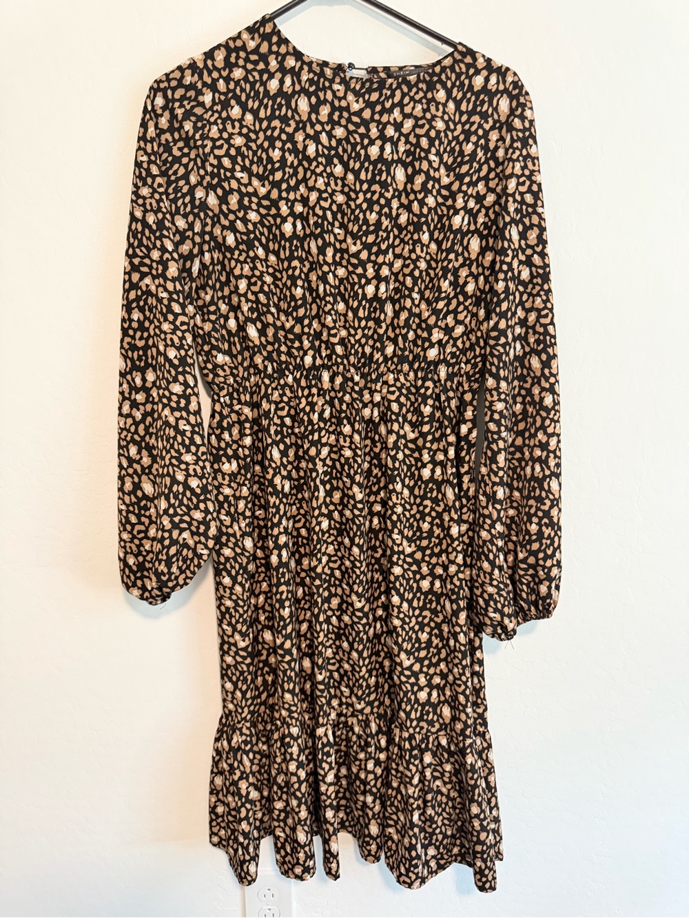 SHEIN Black and Beige Leopard Print Midi Dress